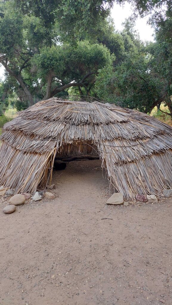 A hut made of wooden sticks.
